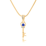 Tanzanite Gemstone & Diamond Solid 14k Yellow Gold Key Pendant