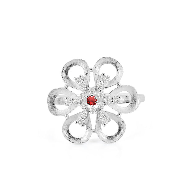 Garnet Gemstone & Diamond Solid 14k White Gold Ring