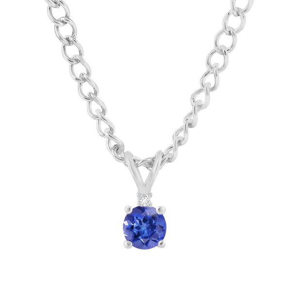 Tanzanite Gemstone & Diamond Solid 925 Sterling Silver Pendant