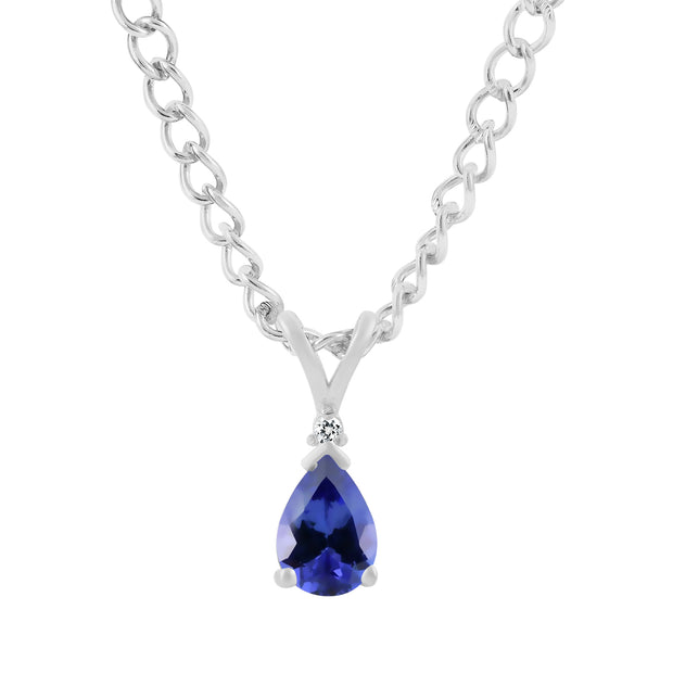 Tanzanite Gemstone & Diamond Solid 14k White Gold Pendant