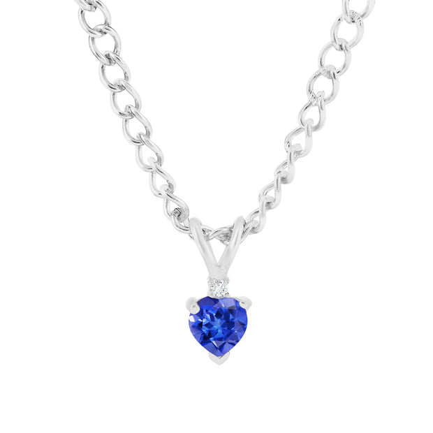Tanzanite Gemstone & Diamond Solid 14k White Gold Pendant
