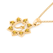 Citrine Gemstone Solid 14k Yellow Gold OM Pendant