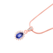 Tanzanite Gemstone & Diamond Solid 14k Rose Gold Pendant