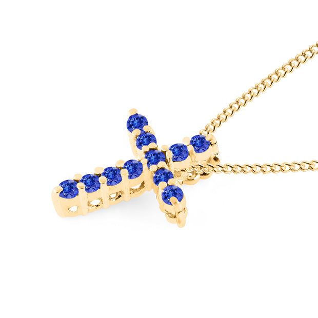 Tanzanite Gemstone Solid 14k Yellow Gold Cross Pendant