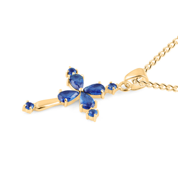 Tanzanite Gemstone Solid 14k Yellow Gold Cross Pendant