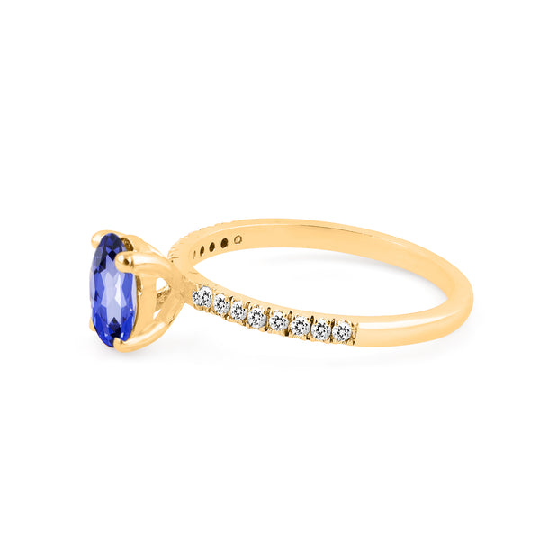 Tanzanite Gemstone & Diamond Solid 14k Yellow Gold Ring