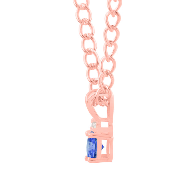 Tanzanite Gemstone & Diamond Solid 14k Rose Gold Pendant