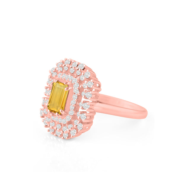Citrine Gemstone & Diamond Solid 14k Rose Gold Ring