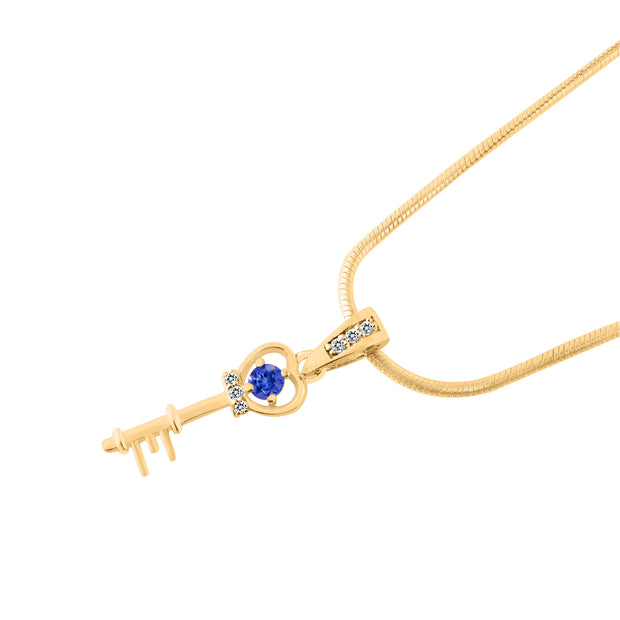 Tanzanite Gemstone & Diamond Solid 14k Yellow Gold Key Pendant