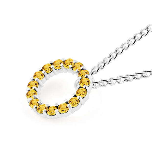 Citrine Gemstone Solid 14k White Gold Round Ring Pendant