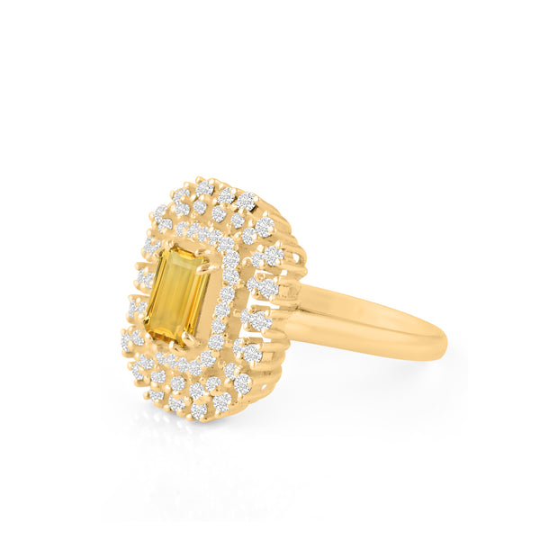 Citrine Gemstone & Diamond Solid 14k Yellow Gold Ring