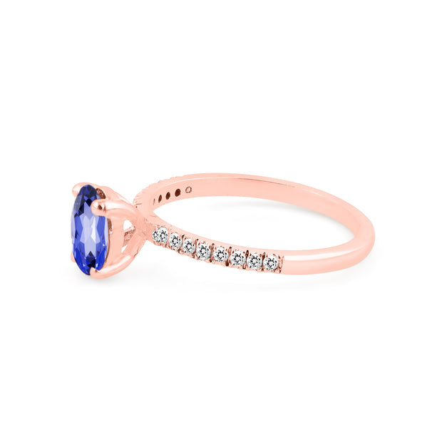 Tanzanite Gemstone & Diamond Solid 14k Rose Gold Ring