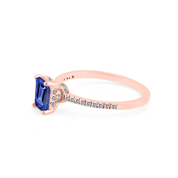 Tanzanite & Diamond Gemstone Solid 14k Rose Gold Ring