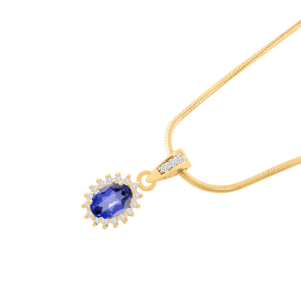 Tanzanite Gemstone & Diamond Solid 14k Yellow Gold Pendant