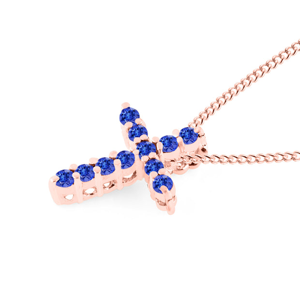 Tanzanite Gemstone Solid 14k Rose Gold Cross Pendant