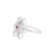 Garnet Gemstone & Diamond Solid 14k White Gold Ring