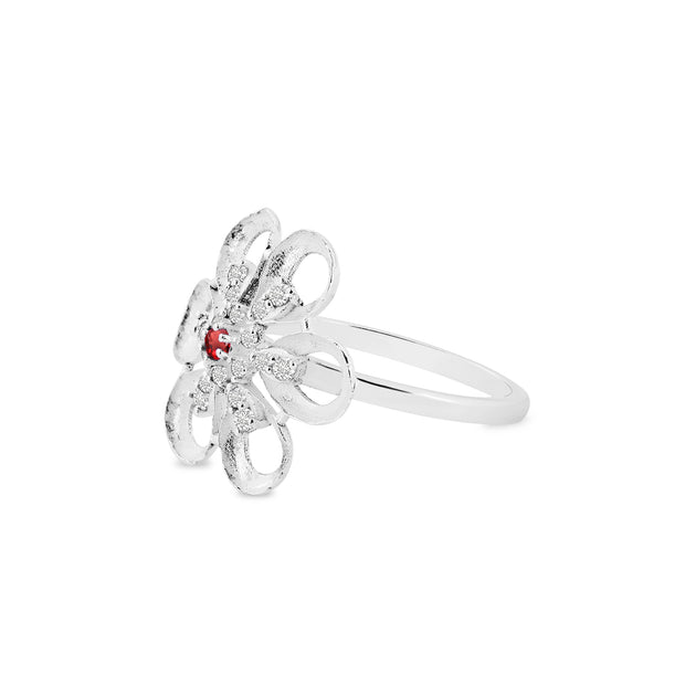 Garnet Gemstone & Diamond Solid 14k White Gold Ring