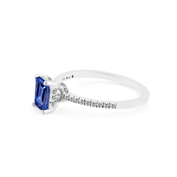 Tanzanite & Diamond Gemstone Solid 14k White Gold Ring