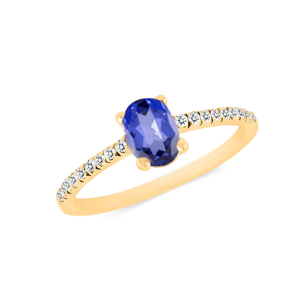 Tanzanite Gemstone & Diamond Solid 14k Yellow Gold Ring