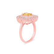 Citrine Gemstone & Diamond Solid 14k Rose Gold Ring