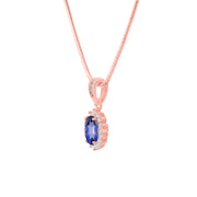Tanzanite Gemstone & Diamond Solid 14k Rose Gold Pendant