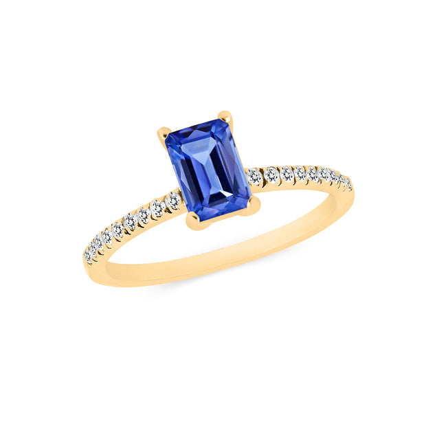 Tanzanite & Diamond Gemstone Solid 14k Yellow Gold Ring