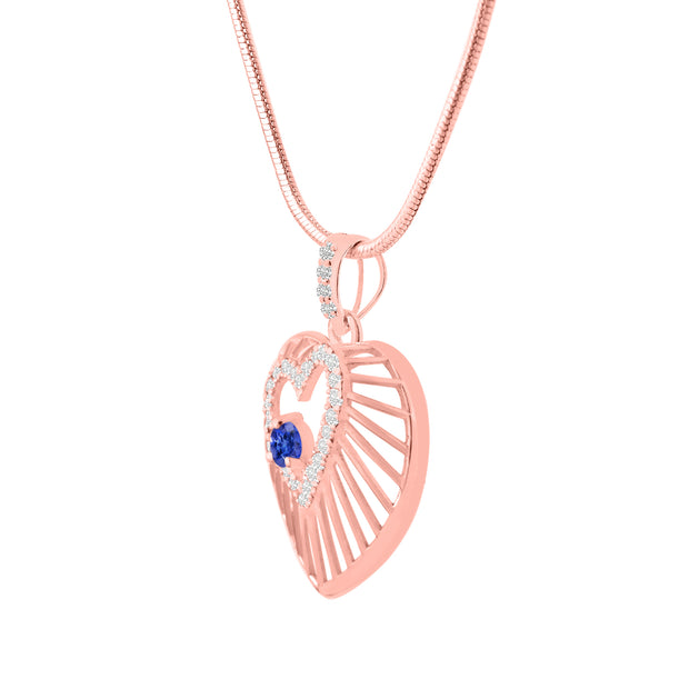 Tanzanite Gemstone & Diamond Solid 14k Rose Gold Heart Pendant