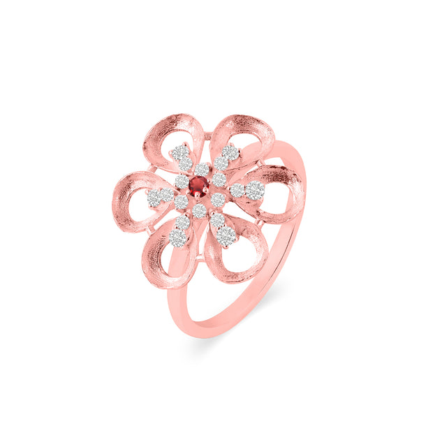 Garnet Gemstone & Diamond Solid 14k Rose Gold Ring
