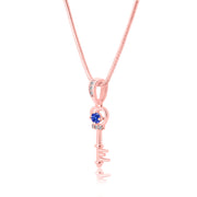 Tanzanite Gemstone & Diamond Solid 14k Rose Gold Key Pendant