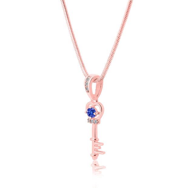 Tanzanite Gemstone & Diamond Solid 14k Rose Gold Key Pendant
