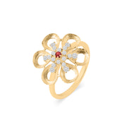 Garnet Gemstone & Diamond Solid 14k Yellow Gold Ring