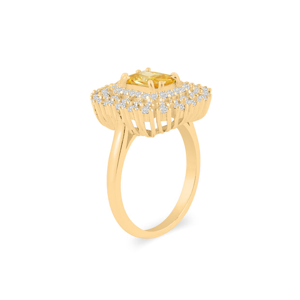 Citrine Gemstone & Diamond Solid 14k Yellow Gold Ring