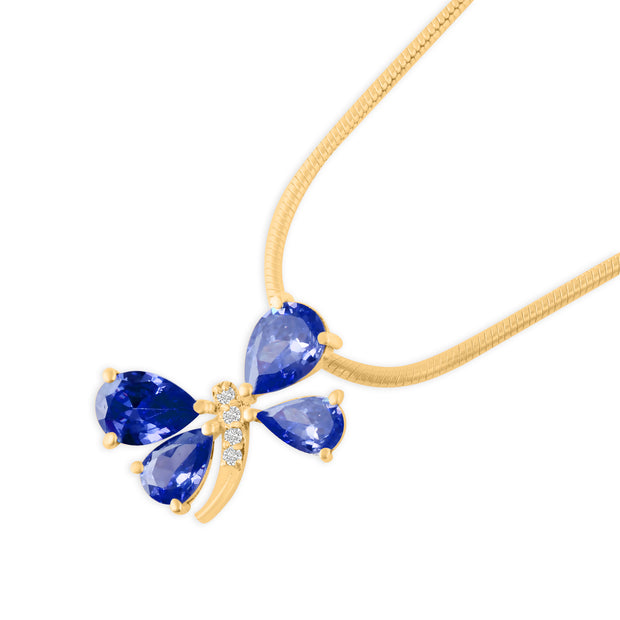 Tanzanite Gemstone & Diamond Solid 14k Yellow Gold Pendant