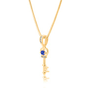 Tanzanite Gemstone & Diamond Solid 14k Yellow Gold Key Pendant