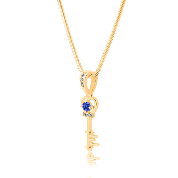 Tanzanite Gemstone & Diamond Solid 14k Yellow Gold Key Pendant