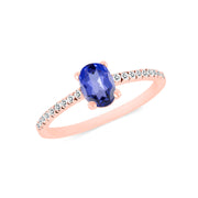 Tanzanite Gemstone & Diamond Solid 14k Rose Gold Ring