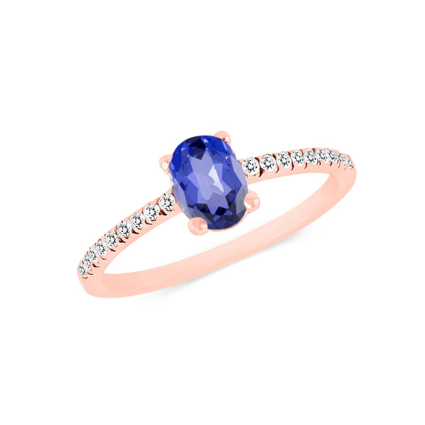 Tanzanite Gemstone & Diamond Solid 14k Rose Gold Ring