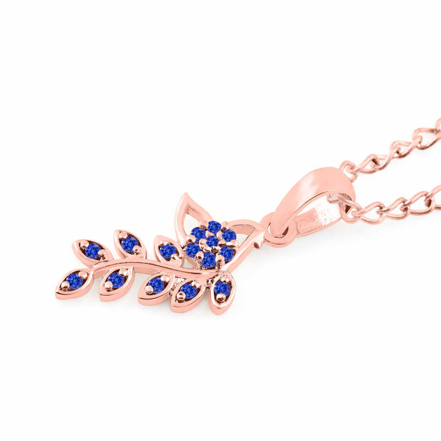 Tanzanite Gemstone Solid 14k Rose Gold Leaf Pendant
