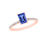 Tanzanite & Diamond Gemstone Solid 14k Rose Gold Ring