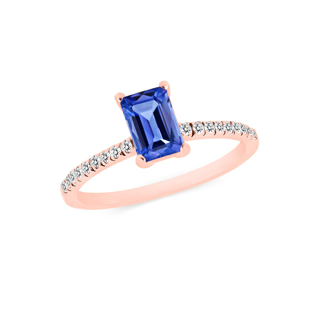 Tanzanite & Diamond Gemstone Solid 14k Rose Gold Ring