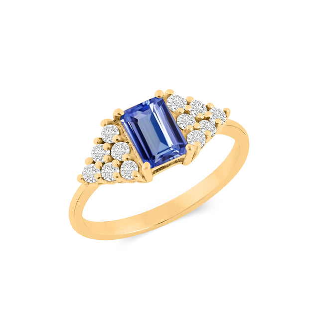 Tanzanite Gemstone & Diamond Solid 14k Yellow Gold Ring