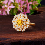 Citrine Gemstone & Diamond Solid 14k Yellow Gold Ring