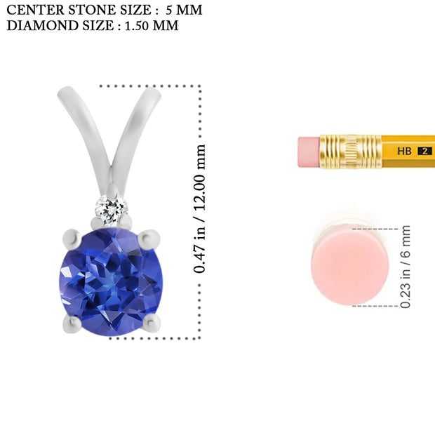 Tanzanite Gemstone & Diamond Solid 925 Sterling Silver Pendant