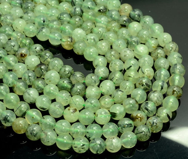 Natural Prehnite Gemstone Round Smooth Beads String
