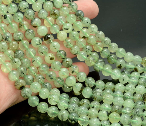Natural Prehnite Gemstone Round Smooth Beads String