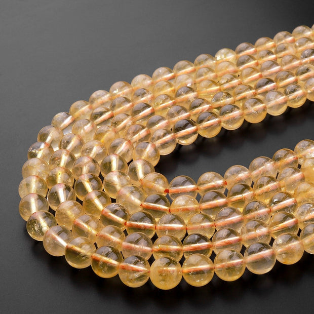 Natural Citrine Gemstone Round Smooth Beads String