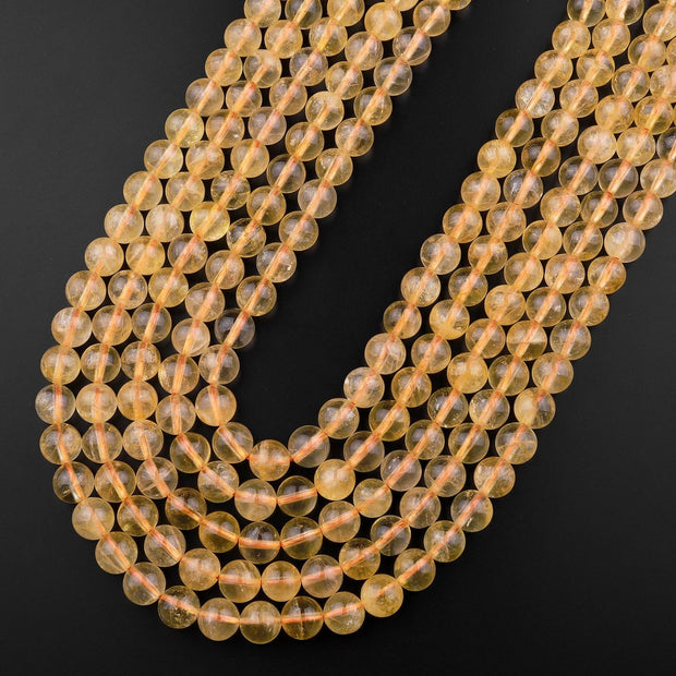 Natural Citrine Gemstone Round Smooth Beads String