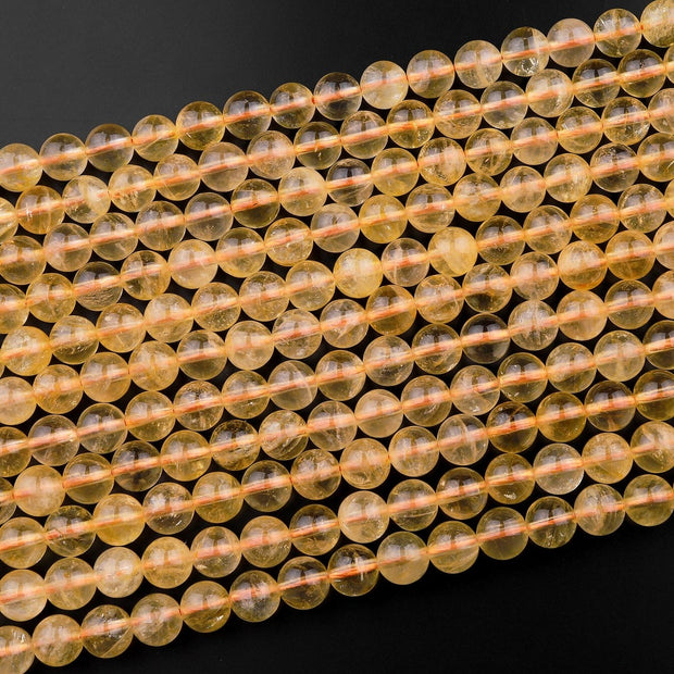Natural Citrine Gemstone Round Smooth Beads String