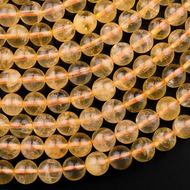 Natural Citrine Gemstone Round Smooth Beads String