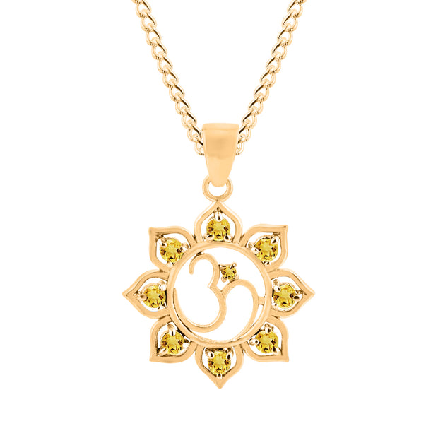 Citrine Gemstone Solid 14k Yellow Gold OM Pendant